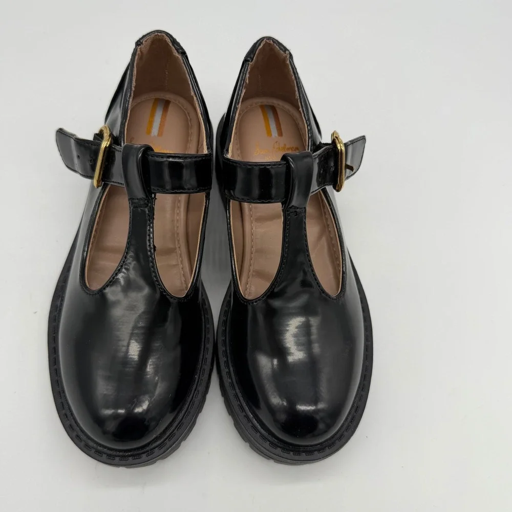 Sam Edelman Kids Black Patent T-Strap Mary Jane Lug Sole Shoes US 12M